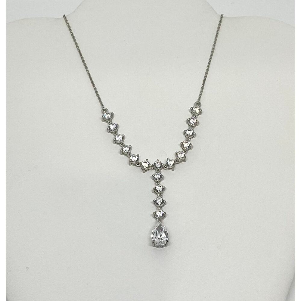 Platinum over Sterling Necklace-Swarovski Zirconia Gemstone Necklace